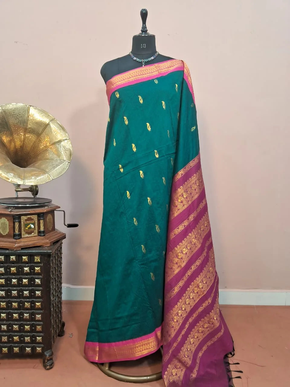 Teal Green Kalyani Cotton Saree 