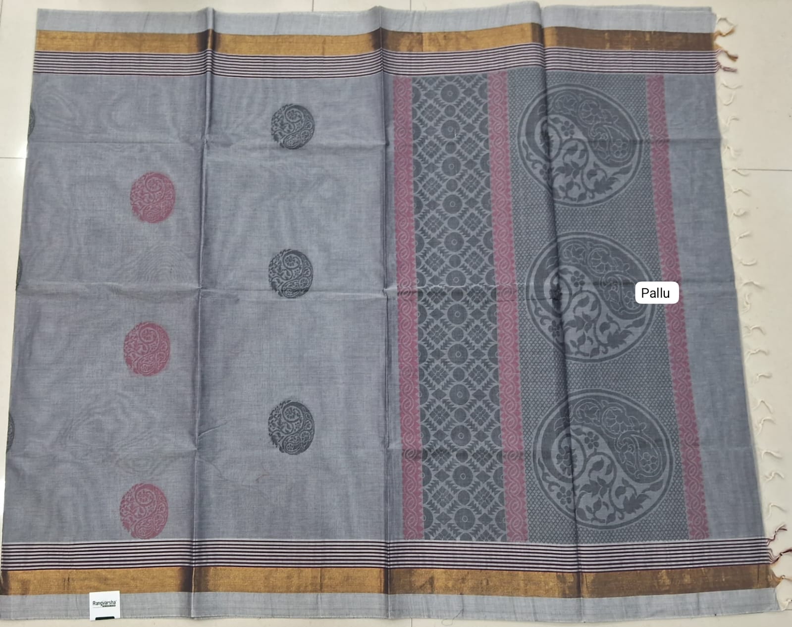 Elephant Grey Kanchi Cotton Saree pallu