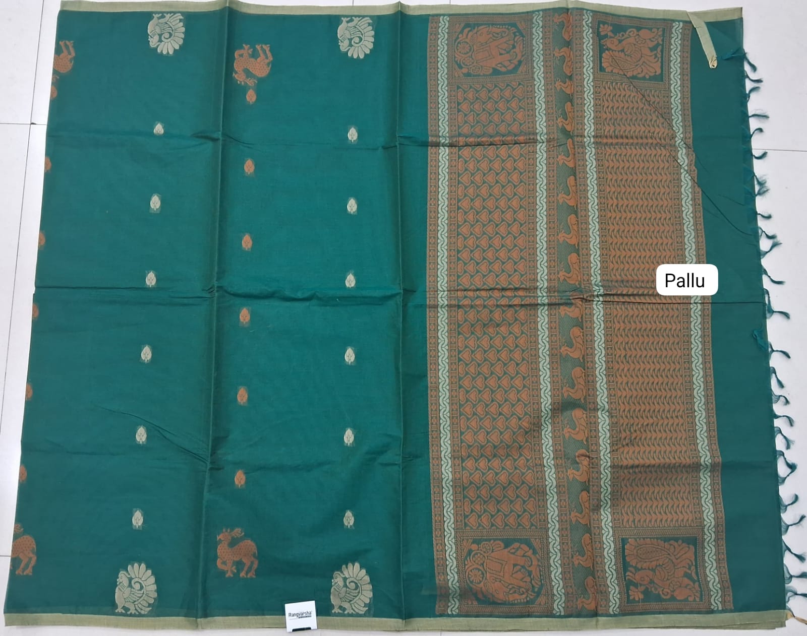 Bottle Green Kanchi Cotton Saree pallu