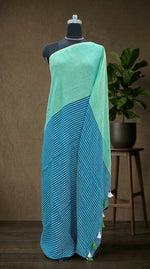 Sea Breeze Green-Blue Striped Mulmul Cotton Saree