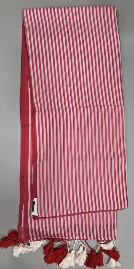 Pink Mulmul Cotton Saree