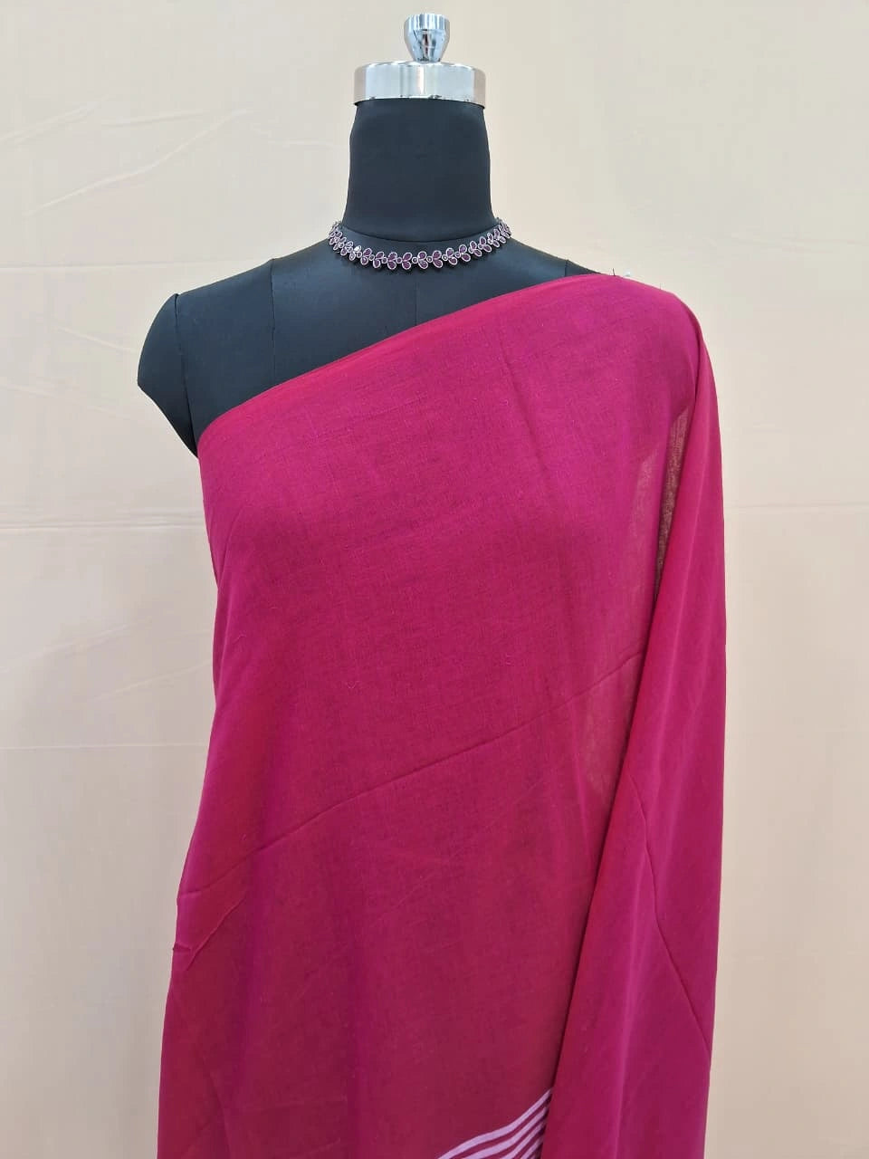 Wine Red and Blush Pink Striped Mulmul Cotton Saree 1