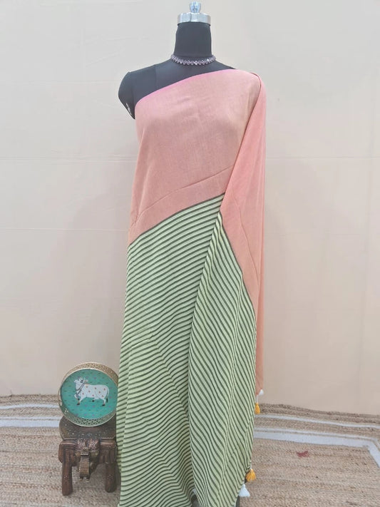 Lemon Yellow Mulmul Cotton Saree