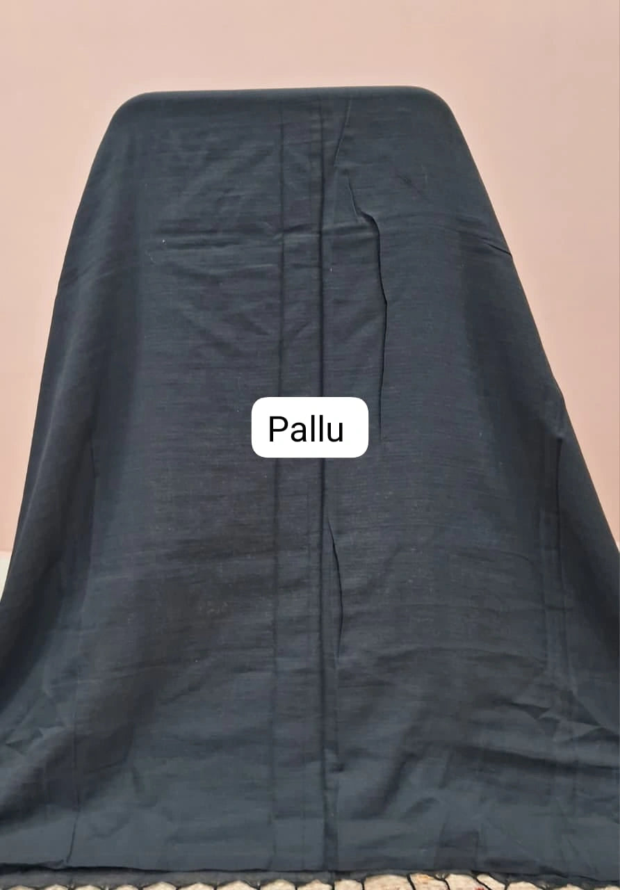Black Plain Mulmul Cotton Saree pallu