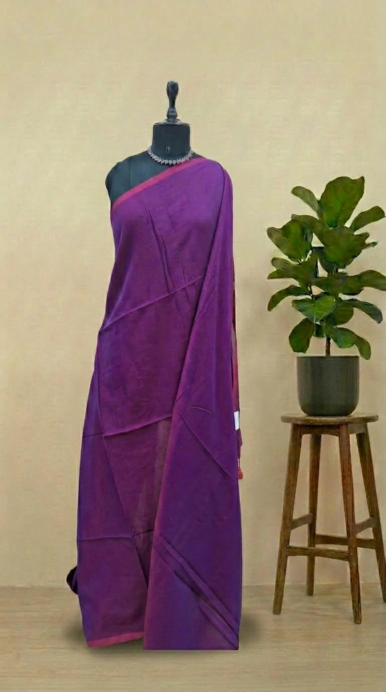 Purple Dual Shade Mulmul Cotton Saree