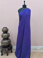 Elegant Navy Blue Plain Mulmul Cotton Saree 