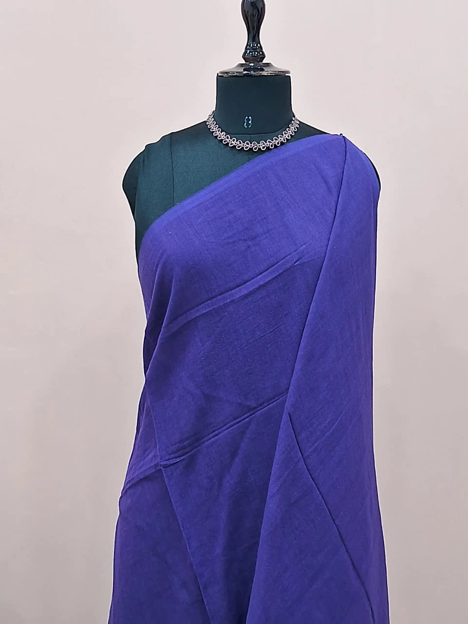 Elegant Navy Blue Plain Mulmul Cotton Saree 1