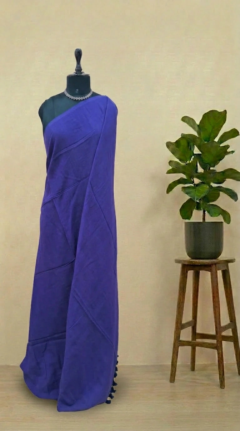 Elegant Navy Blue Plain Mulmul Cotton Saree 