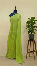 Parrot Green Plain Mulmul Cotton Saree