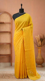 Yellow Plain Mulmul Cotton Saree