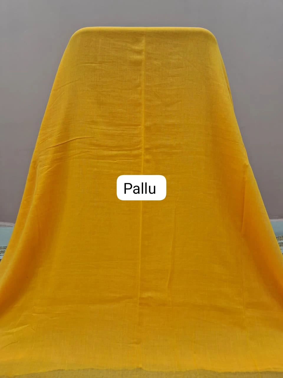 Yellow Plain Mulmul Cotton Saree pallu