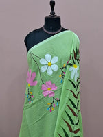 Bright Green Mulmul Cotton Saree 1