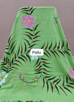 Bright Green Mulmul Cotton Saree pallu