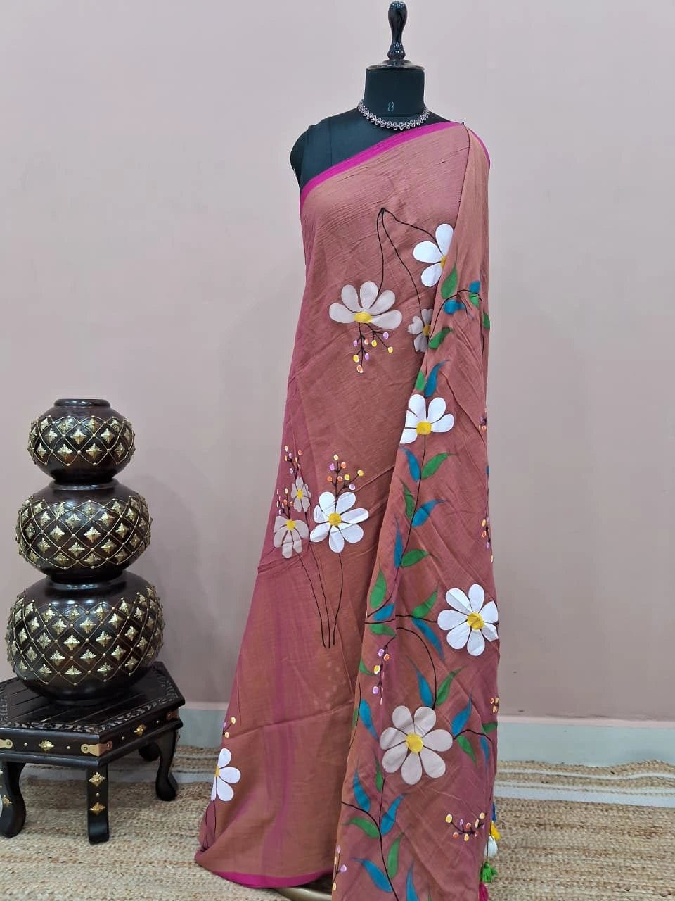Onion Pink Dual-Shaded Mulmul Cotton Saree 