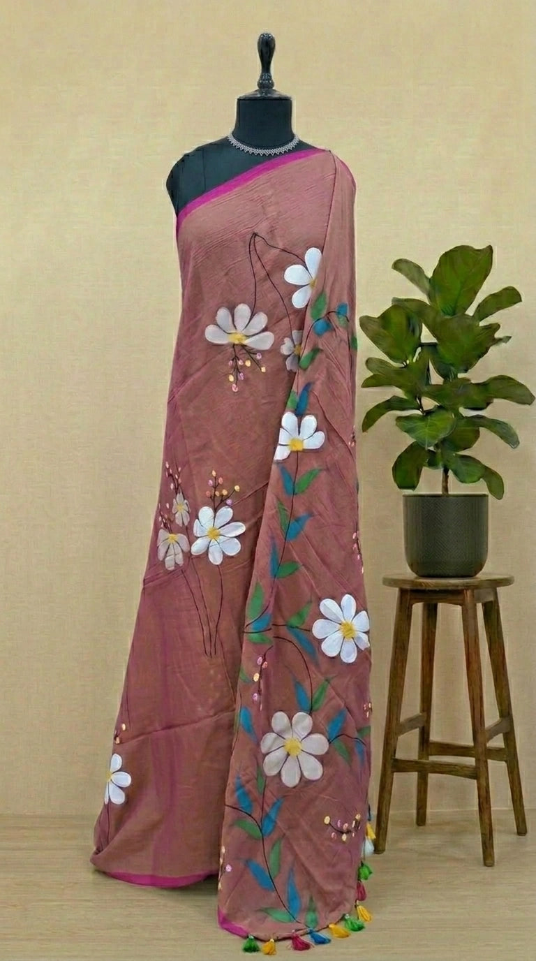 Onion Pink Dual-Shaded Mulmul Cotton Saree 