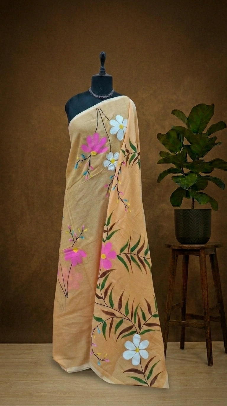 Light Yellow Mulmul Cotton Saree 