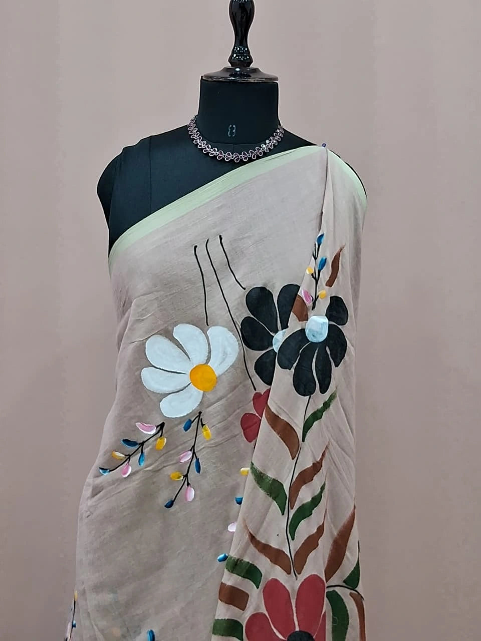 Beige Mulmul Cotton Saree 1