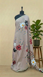 Beige Mulmul Cotton Saree
