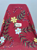 Tomato Red Mulmul Cotton Saree pallu