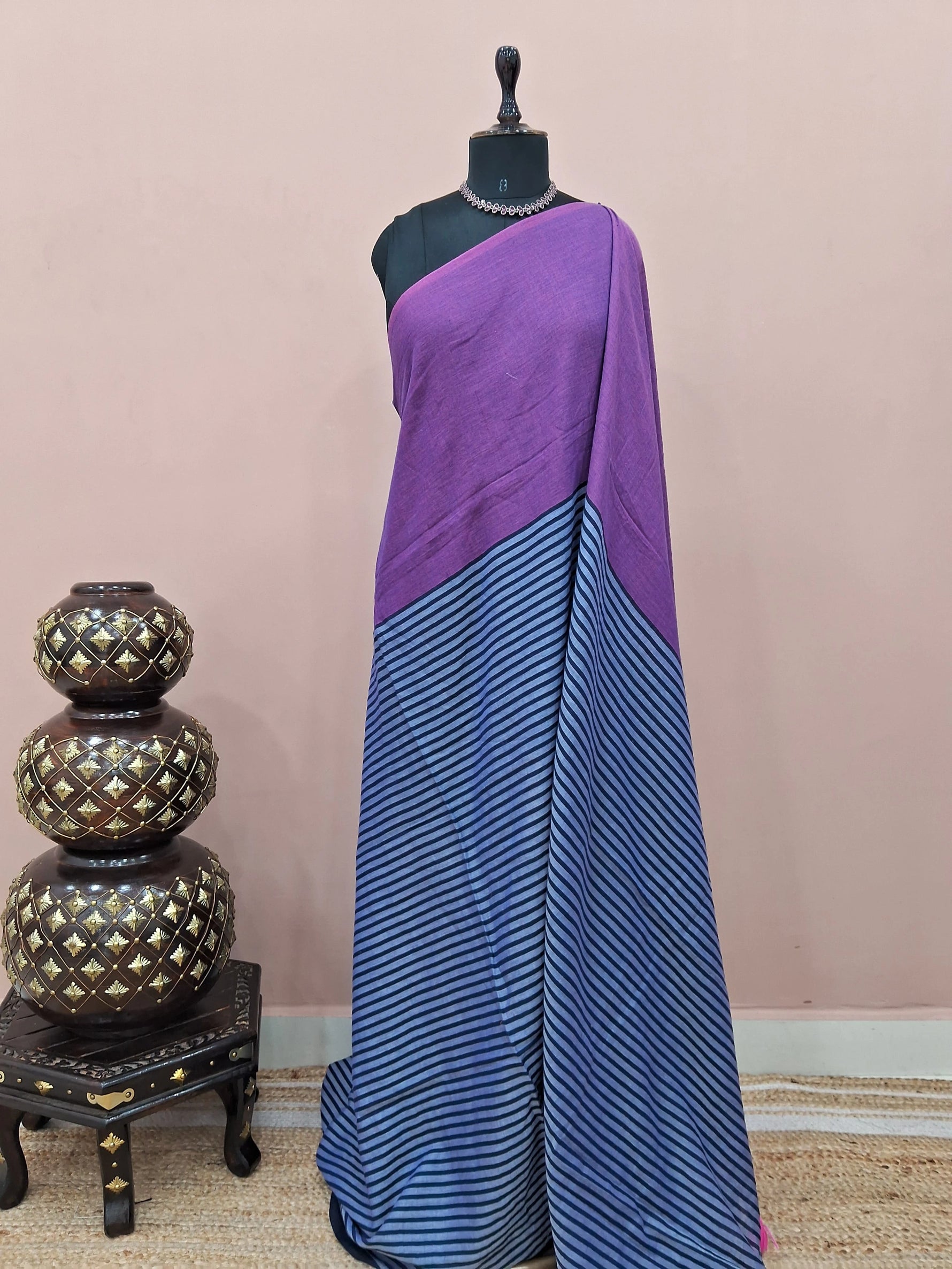 Violet Mulmul Cotton Saree