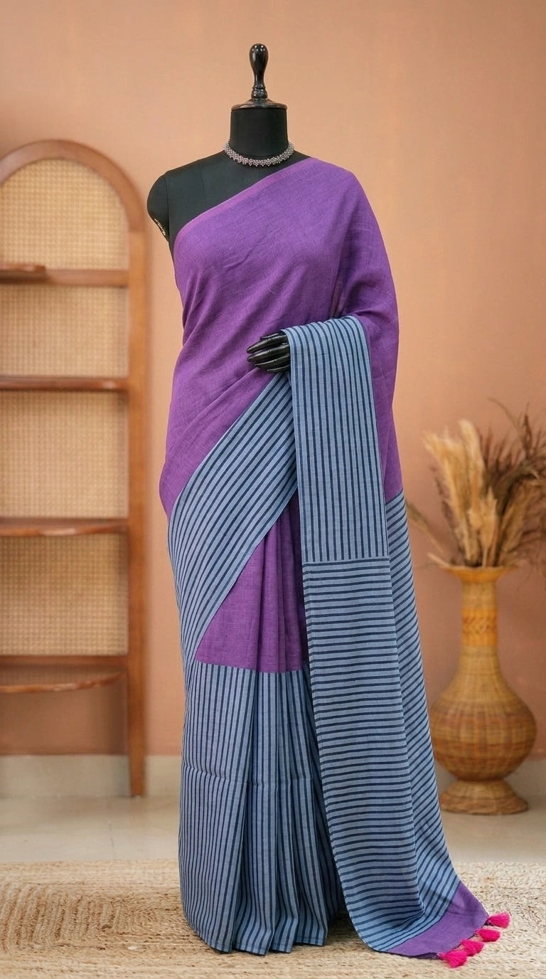 Violet Mulmul Cotton Saree