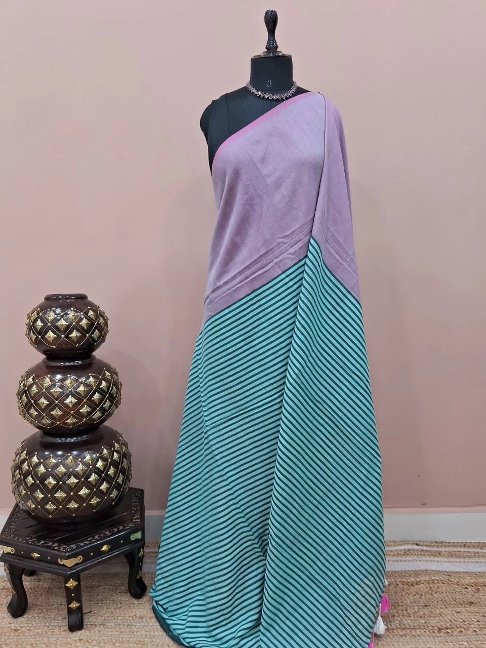 Onion Pink Mulmul Cotton Saree