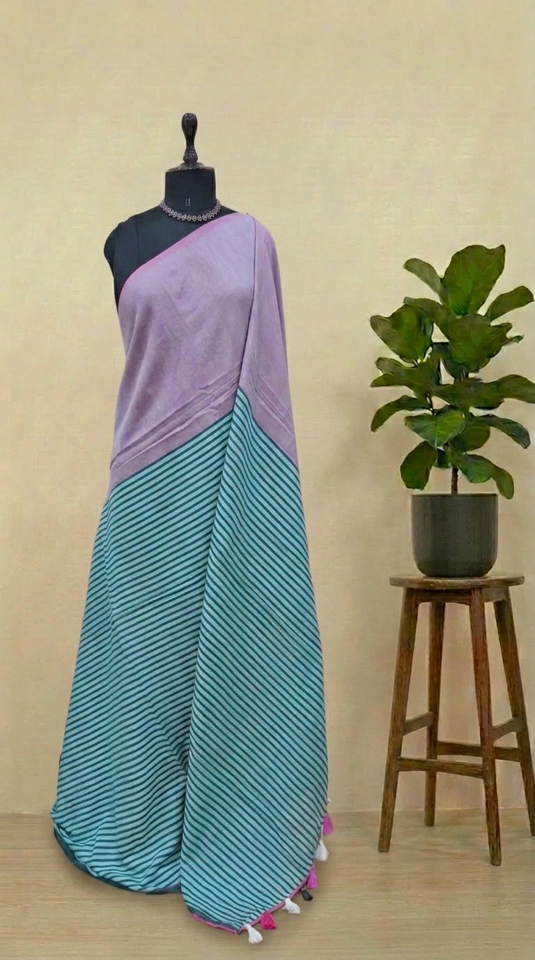 Onion Pink Mulmul Cotton Saree