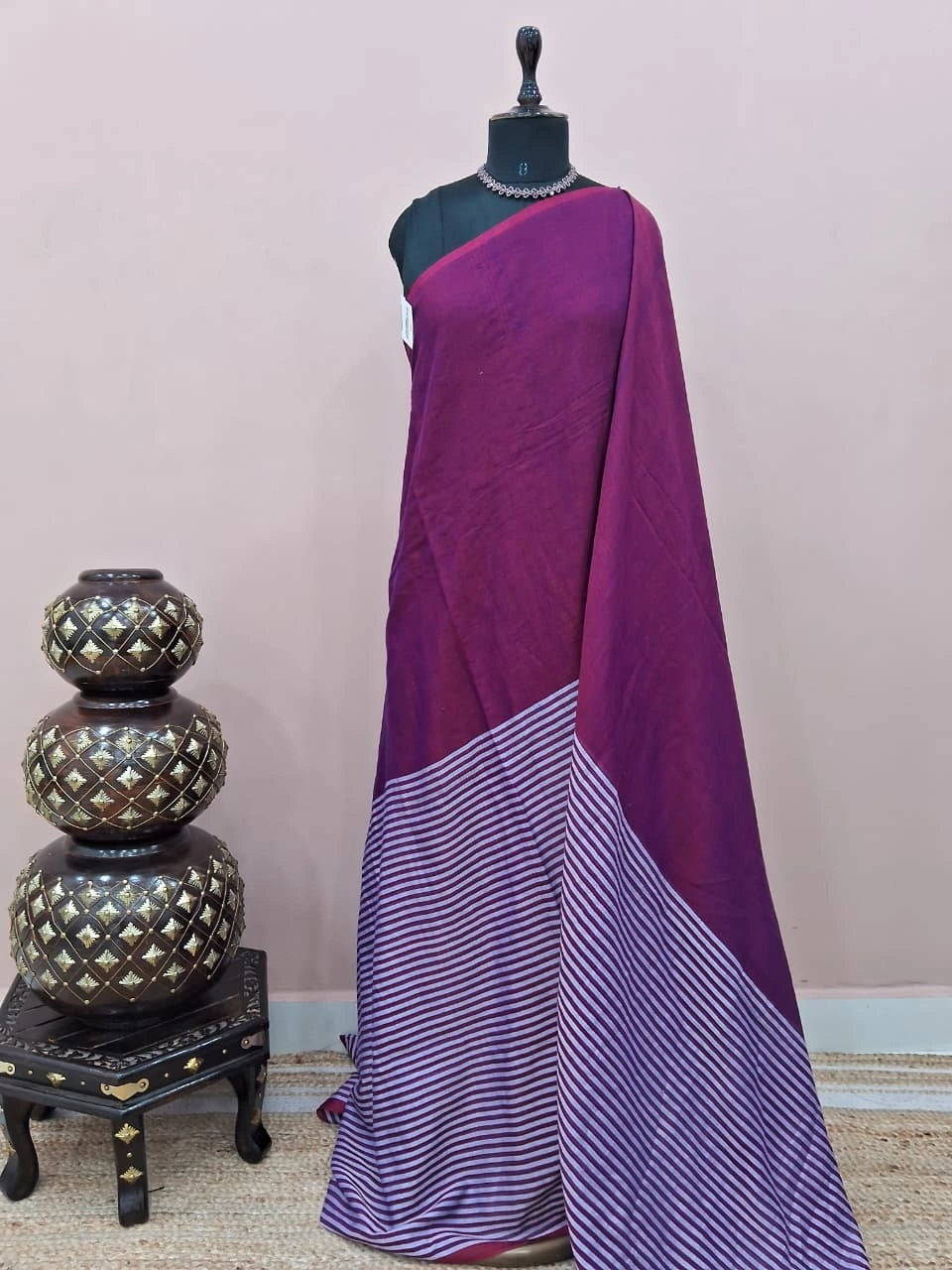 Deep Wine Mulmul Cotton Saree
