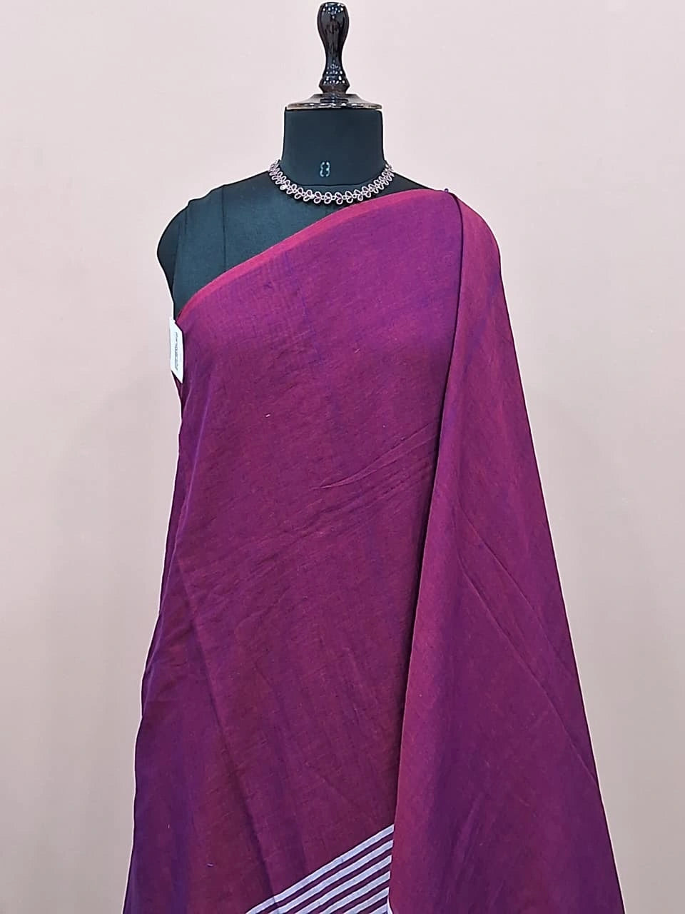 Deep Wine Mulmul Cotton Saree 1