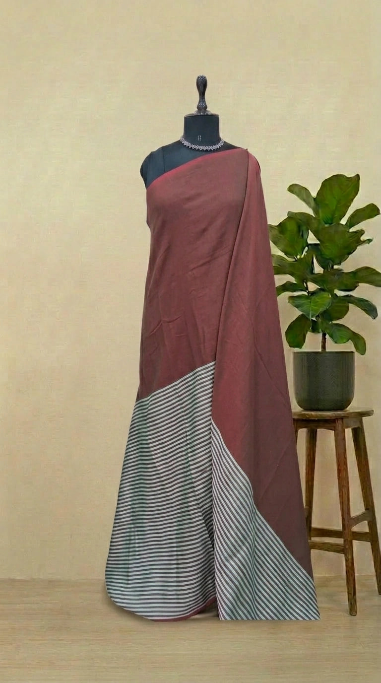 Brown Mulmul Cotton Saree 