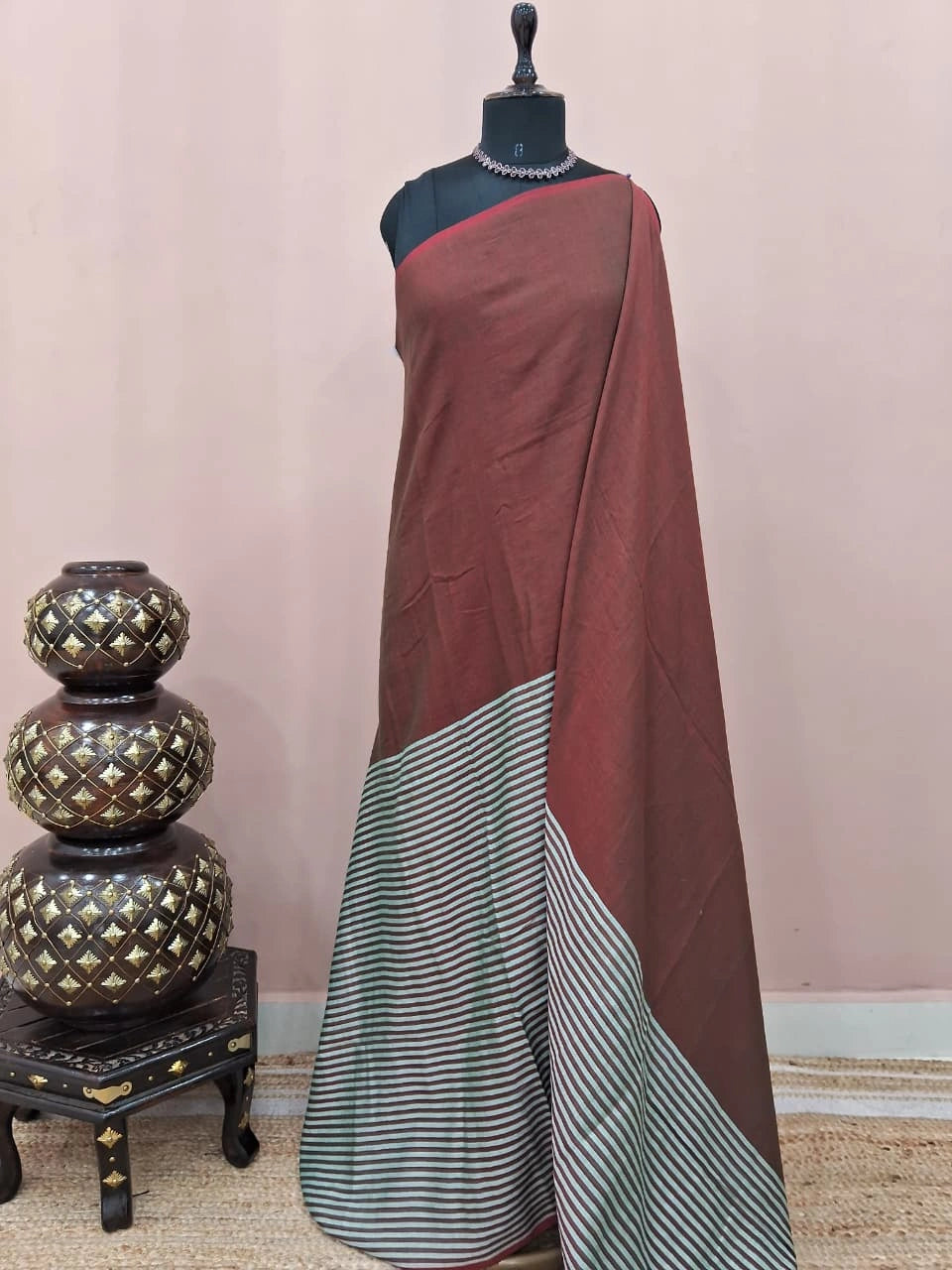Brown Mulmul Cotton Saree 