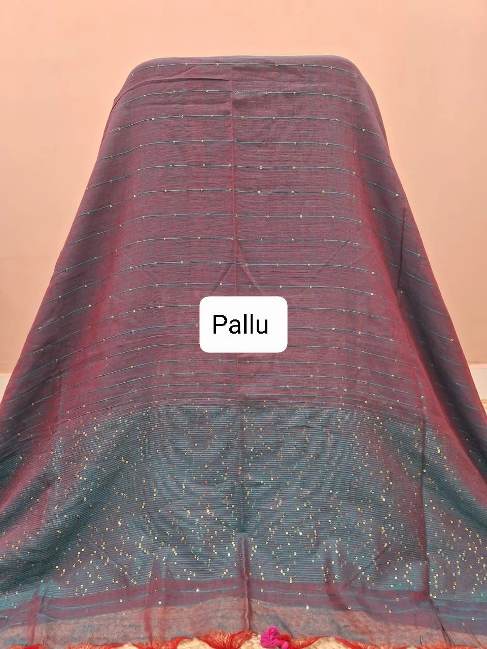 Deep Teal Blue Mulmul Cotton Saree Pallu