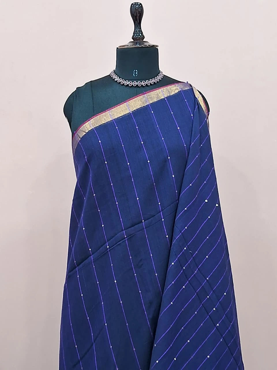 Royal Blue Mulmul Cotton Saree 1