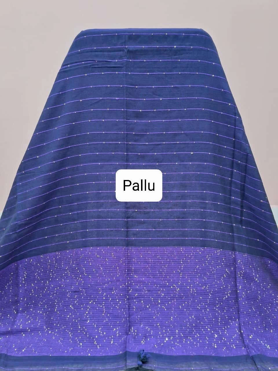 Royal Blue Mulmul Cotton Saree Pallu