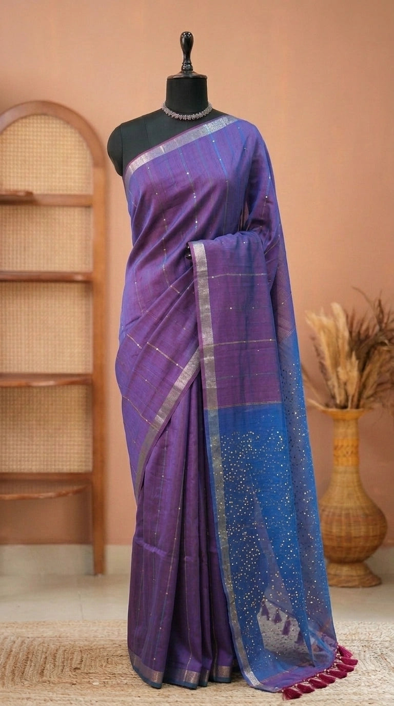 Dual Shade Purple Mulmul Cotton Saree 