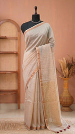 Off-White Mulmul Cotton Saree 