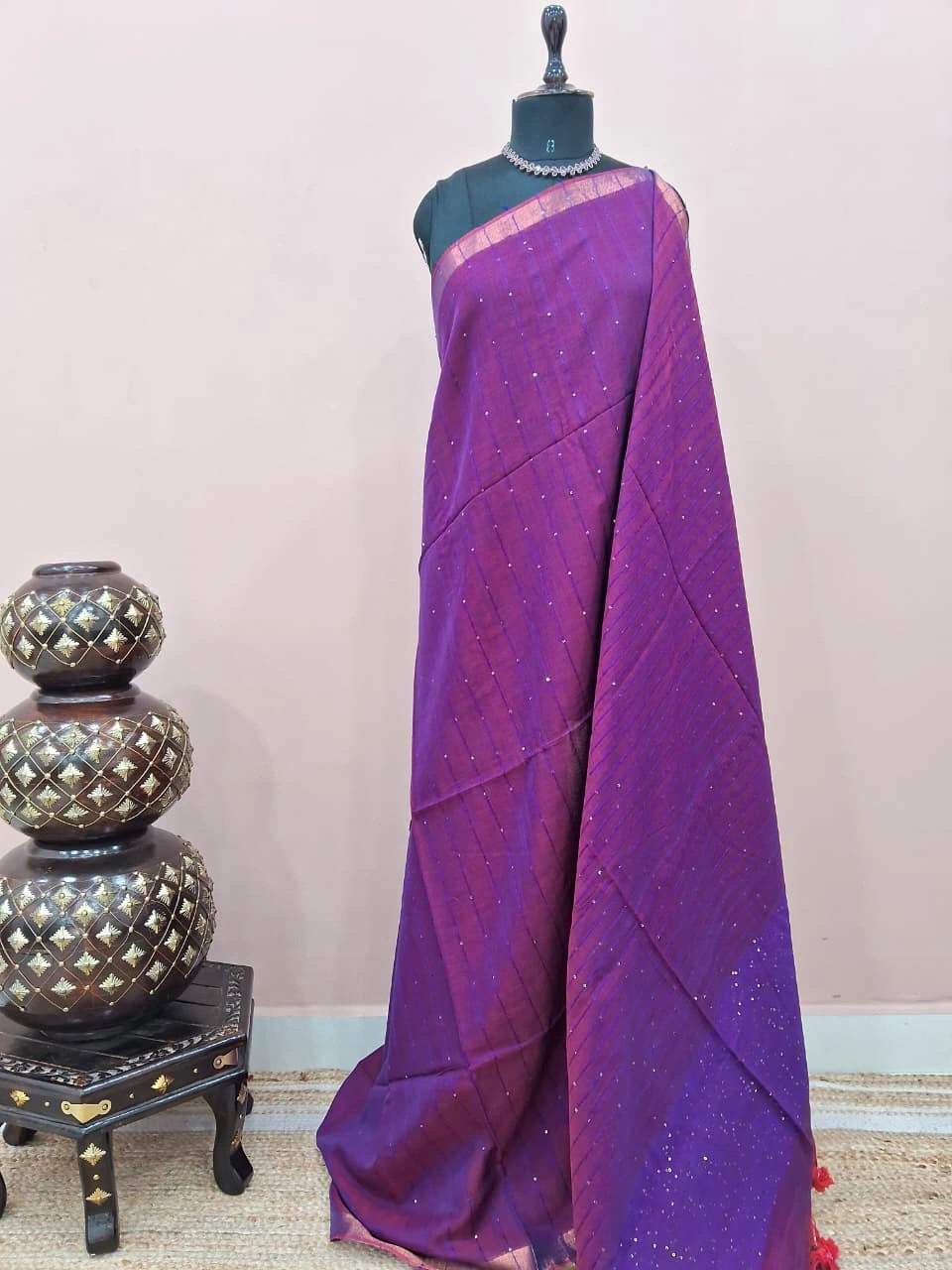 Purple Mulmul Cotton Saree 