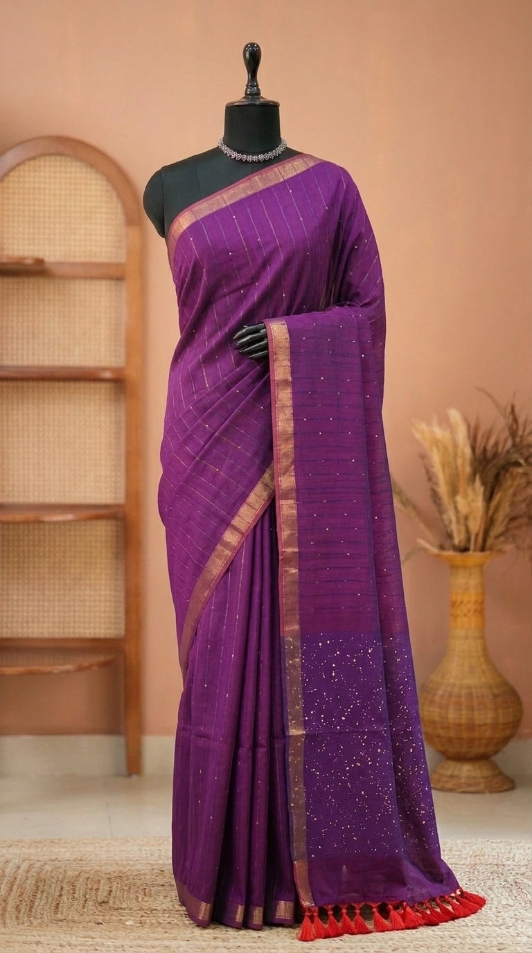 Purple Mulmul Cotton Saree 