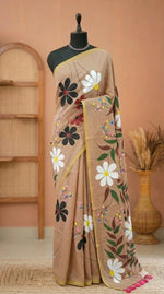 Dark Beige Mulmul Cotton Saree