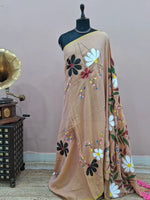 Dark Beige Mulmul Cotton Saree