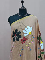Dark Beige Mulmul Cotton Saree 1