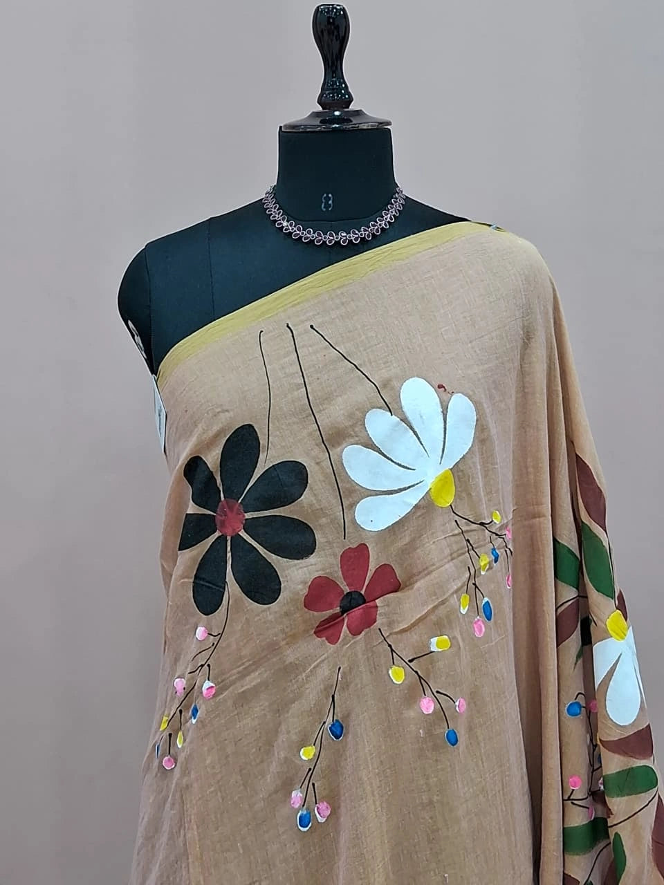 Dark Beige Mulmul Cotton Saree 1