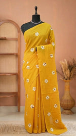Mango Yellow Mulmul Cotton Saree 