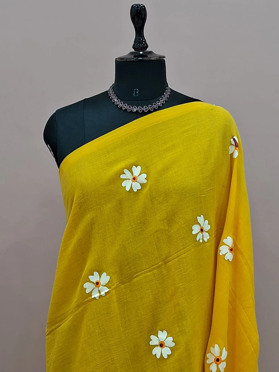 Mango Yellow Mulmul Cotton Saree  1