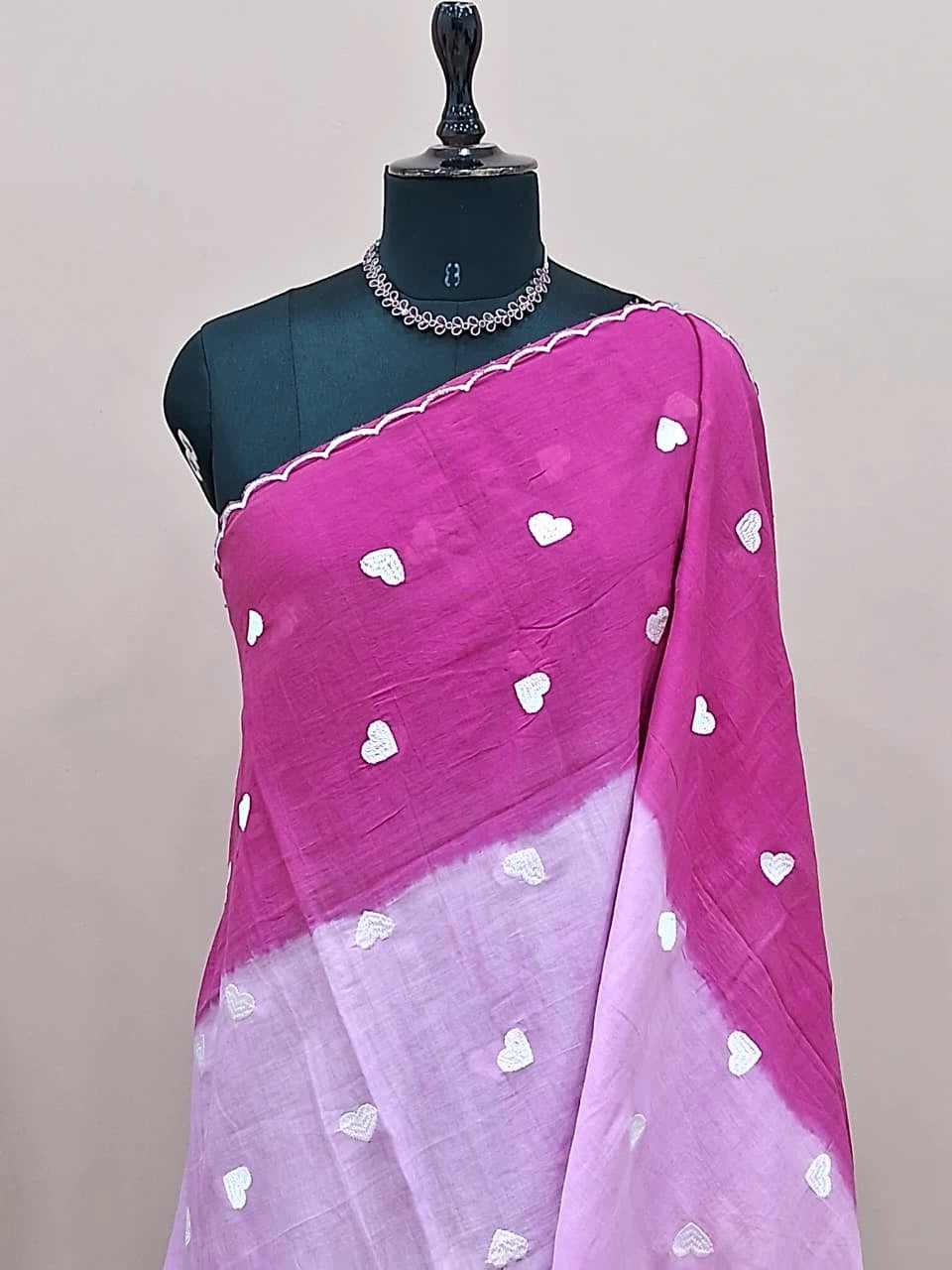 Magenta Pink Mulmul Cotton Saree 1