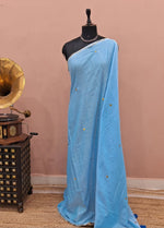 Sky Blue Mulmul Cotton Saree