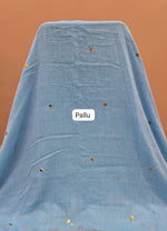 Sky Blue Mulmul Cotton Saree Pallu