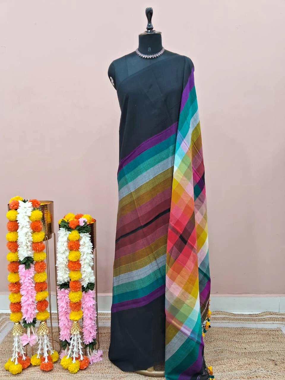Black Mulmul Cotton Saree 