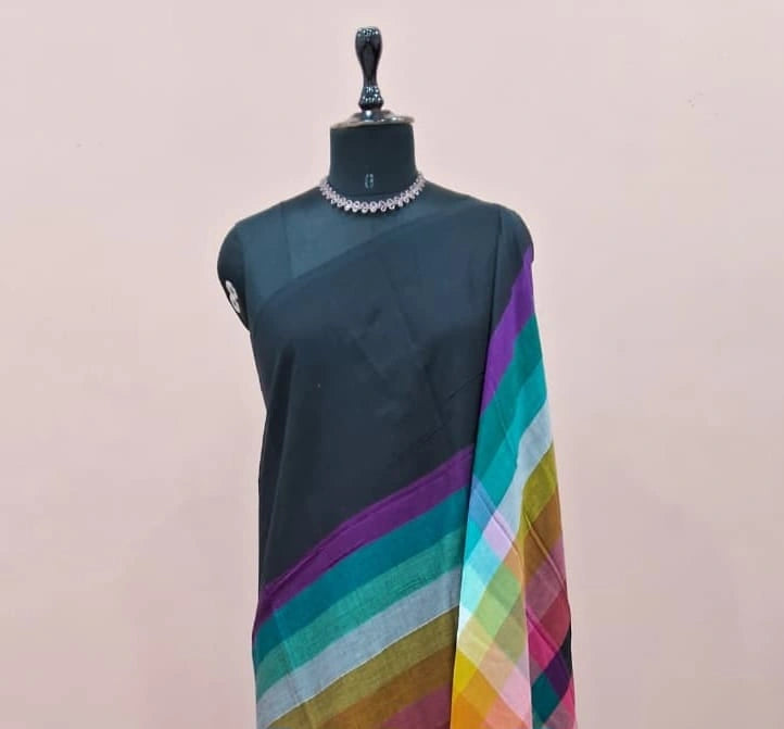 Black Mulmul Cotton Saree  1