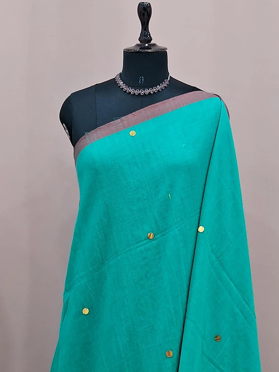 Turquoise Blue Mulmul Cotton Saree 1